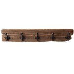 Vintage Wooden Coat Rack with 5 Hooks 60 cm