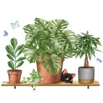 Plants and Kitten on Shelf Wall Sticker