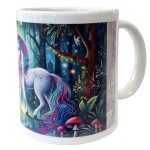 White Ceramic Mug Unicorn and Enchanted Forest