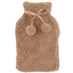 Light Brown Fur Hot Water Bottle with Pom Poms