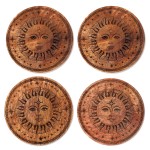 Set of 4 Carved Wooden Sun Round Coasters