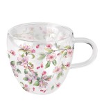 Double Wall Glass Tea Cup - Spring blossom white