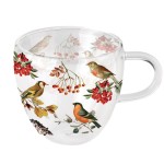 Double-Walled Glass Tea Cup - Autumn Birds