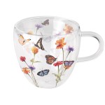 Double-Walled Glass Tea Cup - Butterfly Garden