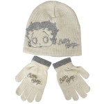 Betty Boop Kids Hat and Gloves Set - Beige with Silver Embroider