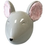 Gray Ceramic Mouse Piggy Bank with Plush Ears 13.5 cm