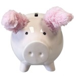 Pink Ceramic Piggy Bank with Plush Ears 13 cm