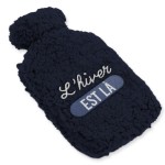 Sheep-Fleece Hot Water Bottle for Adults - Navy Blue