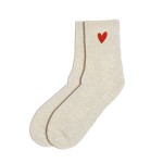 Pair of Glitter Socks in Beige and Gold with a Small Red Heart