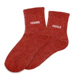 Pair of Mismatched Red Glitter Socks Femme and Fatale