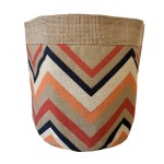 Jute plant pot with colorful stripe patterns