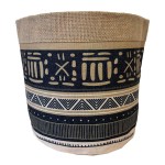 Jute planter with geometric patterns on black background