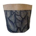 Jute plant pot with leaf patterns on black background