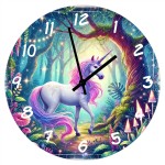 Glass Clock Unicorn and Enchanted Forest 29 cm