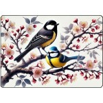 Cutting board birds perched on Japanese cherry trees Cbkreation