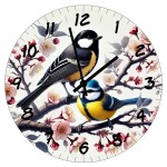 birds perched on Japanese cherry trees Glass Clock 29 cm