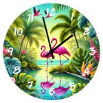 Round Glass Clock Pink Flamingos by Cbkreation 29 cm