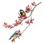 Sparrows on Cherry Blossom Branches Wall Sticker