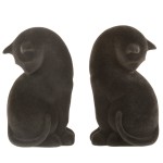 Cat bookend in black velvet resin