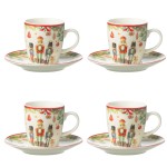 Set of 4 Nutcracker Coffee Cups with Saucers