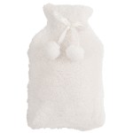 White Fur Hot Water Bottle with Pom Poms