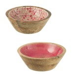 Set of 2 Small Mango Wood Bowls with Pink and Heart Interiors