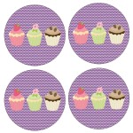 Set of 4 Round Coasters 3 Cupcakes by Cbkreation