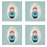 Set of 4 square coasters Starry Russian doll by Cbkreation