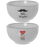 Set of 2 White Mr and Mrs Bowls in Ceramic 500 ml