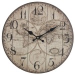 Beige wall clock with world map design 34 cm