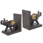 Bookend Elephants in Brown and Gold Resin