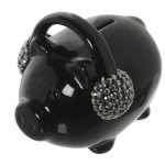 Piggy Bank Pig with Rhinestone Helmet in Ceramic 13 cm