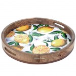 Lemons round tray in mango wood