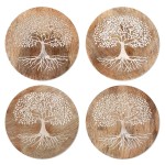 Set of 4 Round Tree of Life Carved Wooden Coasters