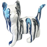 White blue black and silver cat ceramic statue