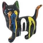 Black and multicolored cat ceramic statue