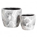 Set of 2 aged white ceramic planters - Ginkgo