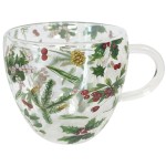 Double-walled glass tea cup winter greenery