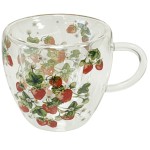 Double Wall Glass Tea Cup - Bunch of strawberries