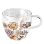 Dried Flowers Double-Wall Glass Tea Cup