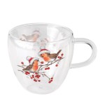 Double-walled glass tea cup Christmas robins