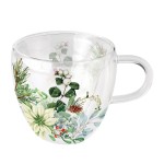 Double-walled glass tea cup white Poinsettia